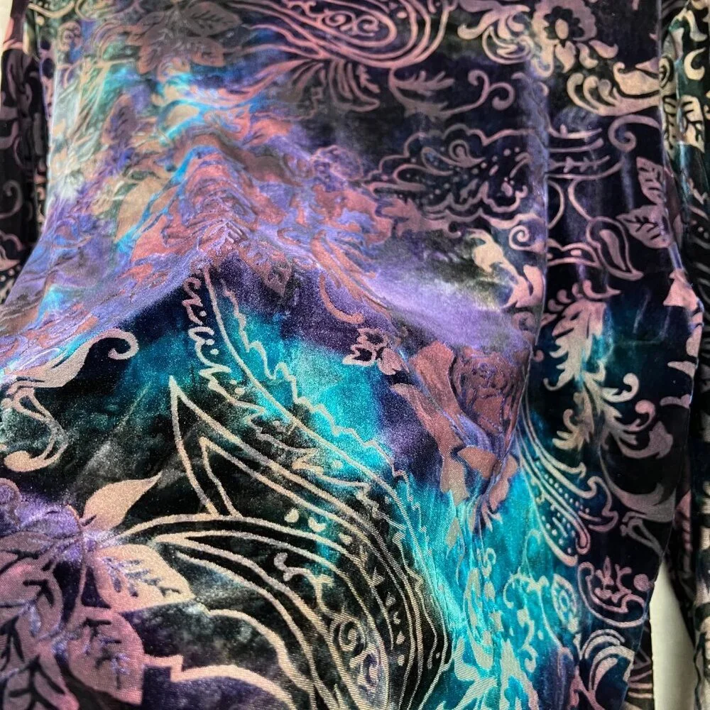 Vintage Y2K Coldwater Creek Velvet Burnout Top Floral Paisley Fairy Whimsigoth L - Picture 3 of 8